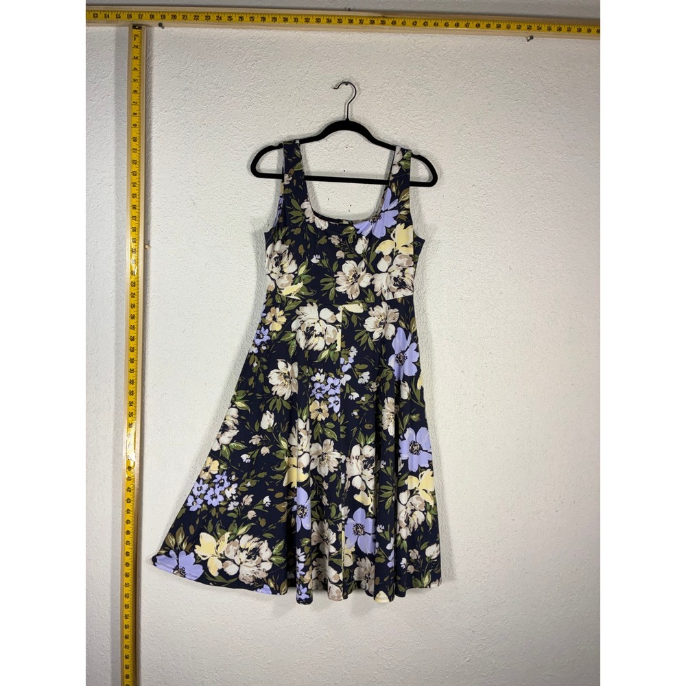 Nine Britton Stitch Fix Floral Fit and Flare Dress Navy Purple Yellow Petite LP
